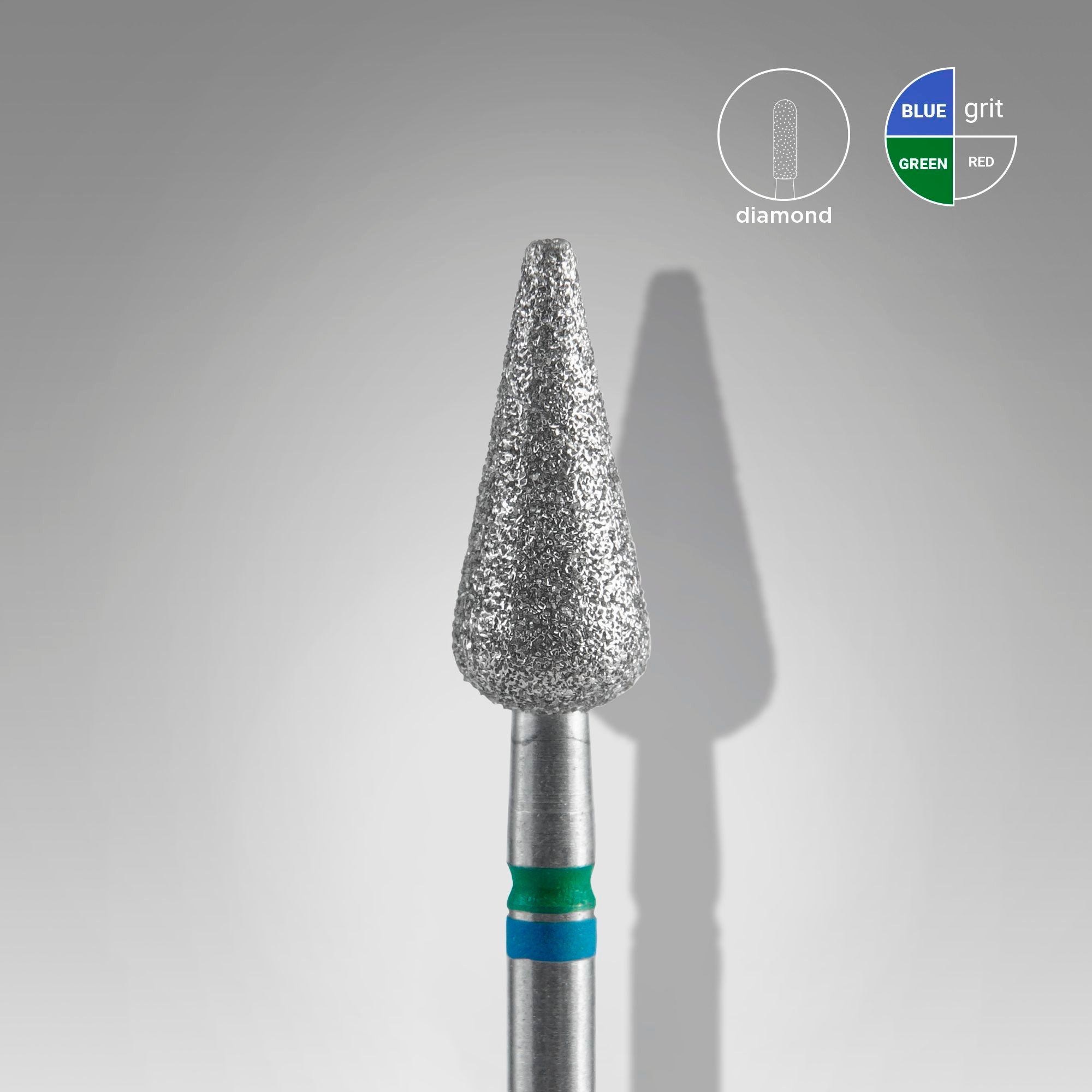 Diamond nail drill bit DUO pointed pear blue-green EXPERT head diameter 5 mm / working part 12 mm image 0